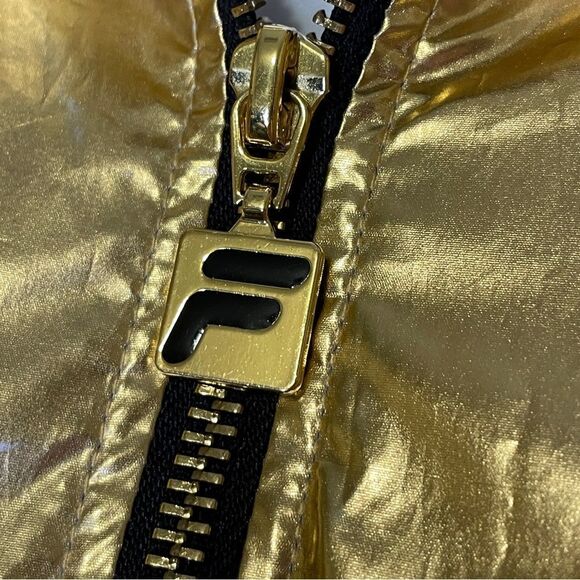 Fila Anorak Metallic Women’s Windbreaker Jacket Gold With Black Letters Size XL - Picture 4 of 14